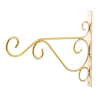 Elegant Gold Metal Wall Mount Plant Hanger Bracket, Decorative Scrollwork Hook for Hanging Baskets & Flower Pots