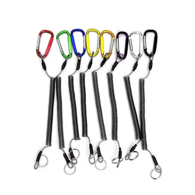 Fishing Lanyard Retractable Steel Wire Coiled Lanyard Heavy Duty Safety Boating Rope Fishing Tools Lanyards