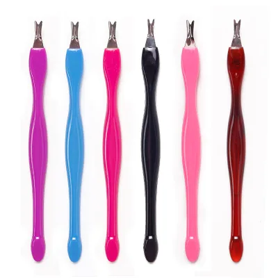 Wholesale Nail Tools V-shaped Cuticle Remover Fork Plastic Handle Stainless Steel Nail Cuticle Pusher