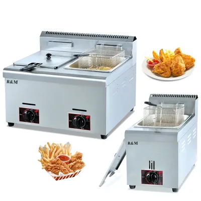 Mini Tabletop on Bench Table Top 2 Tank Baskets Freidora De a Gas Fryer Household Kitchen Automatic Gas Deep Fish Frying Machine