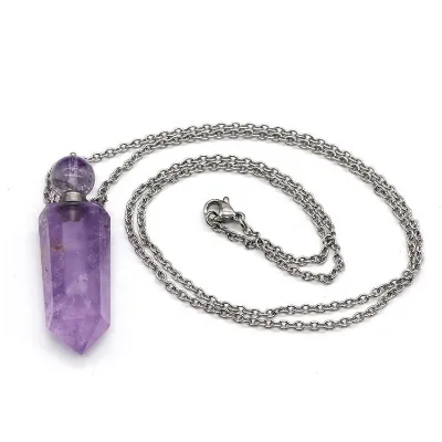 Natural Gemstone Perfume Bottles Necklace Pendant Point Crystal