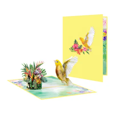 Festivals Greeting Card Supplier Heavy Quality 3D Bird Plane pop up Yellow Folded Rectangle Business Gift Cards for Wholesale