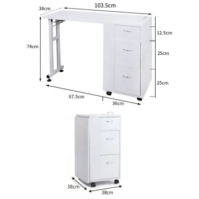 Foldable Moved White Simple  Nail Station Furniture Manicure Table