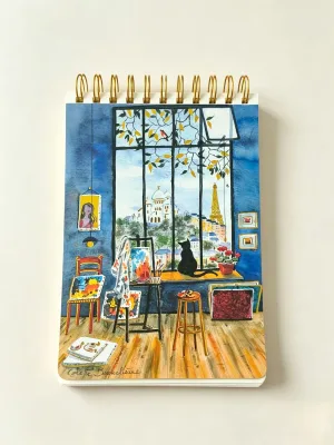 Watercolor Art Cover Spiral Sketchbook Blank Drawing Paper Golden Metal Coil Binding Writing Pad for Travel Journaling
