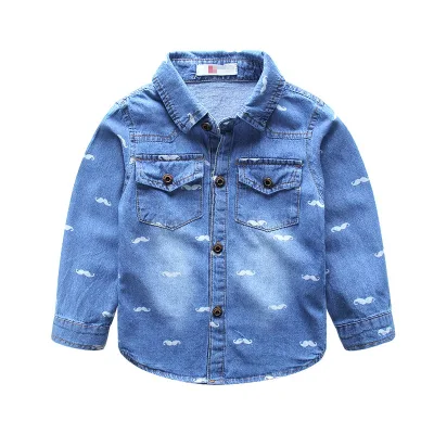 Wholesale Children Boutique Clothing New Designer Boys Casual Denim Shirts Polyester/Cotton Eco-Friendly Breathable Full Sleeve
