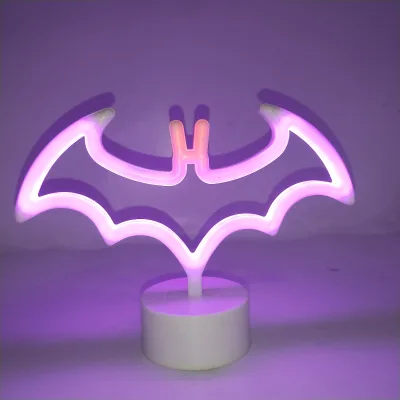 New Bat USB Battery Table Lamp Halloween Led Neon Sign Decoration Led Bat Pumpkin Neon Sign Pedestal Pink Neon Table Light