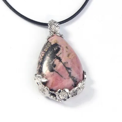 DIY Wholesale Rhodonite jasper Teardrop Shaped Pendants Charms Healing Crystal Pendant Necklace