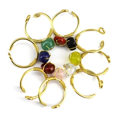 Natural Crystal Stone Winding Ring Raw Stone Ring Amethyst Rose Quartz Amazonite Fluorite Crystal Stone Adjustable Sustainable