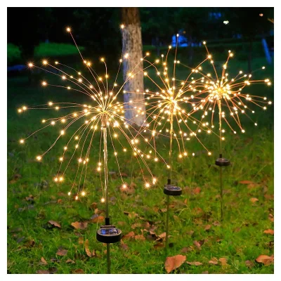 Solar Powered Starry Copper LED String Lights IP65 Waterproof Fireworks Outdoor Courtyard Christmas Party Decorative Lighting