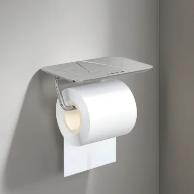 Wholesale Modern Wall Mounted Stainless Steel Black Toilet Paper Roll Holder with Shelf No Drilling Required for Bathroom Use