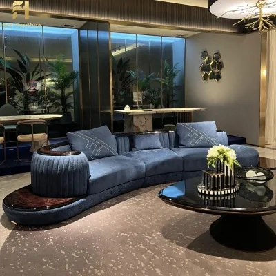 High Luxury Blue Fabric Italian Sofa Modern Genuine Leather Big Classic Sofas for Living Room