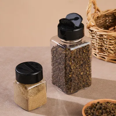 Wholesale Kitchen 60ML 200ML Square Empty PET Clear Plastic Spice Shaker Spices Powder Packaging Bottles Spice Jar