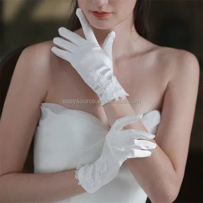 YM122 Elegant Wedding Bridal Short Wrist Gloves Smooth Satin Marriage Bride Gloves Bride Dress