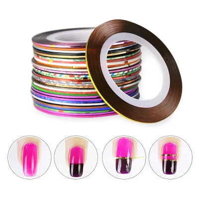 Nail Art Stickers 30 Colors 1mm Manicure Gold and Silver Nail Stickers Manicure Smile Line Laser Ray with Adhesive Backing