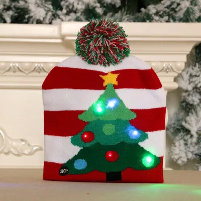 Christmas Hats Customized New LED Lights Luminous Cold Cap Beanies Fashion Creative logo Jacquard Knitted Christmas Hat