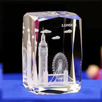 3D Laser Engraved Crystal Cube World City Landmark Ornament London Paris New York Sydney Souvenir Crystal Craft Gift