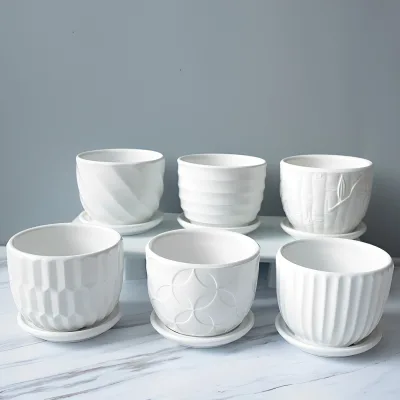 Creative Custom Small Ceramic Flower Pots for Succulents Decorative Floral Pot White Ceramic Indoor Plant Pots with Saucers
