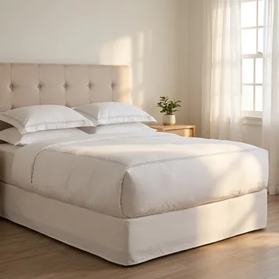 High Quality Cotton Material Hotel Linen Luxury 100% Cotton Sateen Bed Sheet King Size Hotel White Bedding Set
