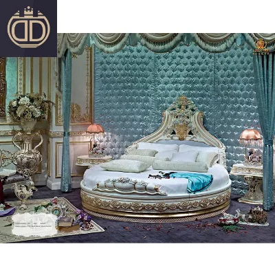 Antique Royal Full Size Home Elegance Exotic Wooden Round Bed for Adults