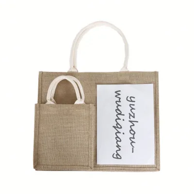 Custom Logo Natural Eco-Friendly Burlap Grocery Shopping Tote Jute Bag