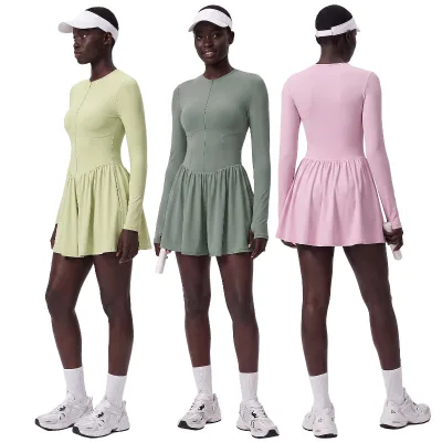 Women Sportswear Fitness Yoga Wear Gym Clothes Casual Dress Workout One Piece Tennis Skirt With Inner Shorts Ropa Deportiva