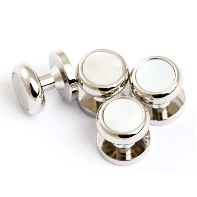 Sliver Plated Tuxedo Studs with Mother of Pearl  Inlay for Mens Shirt