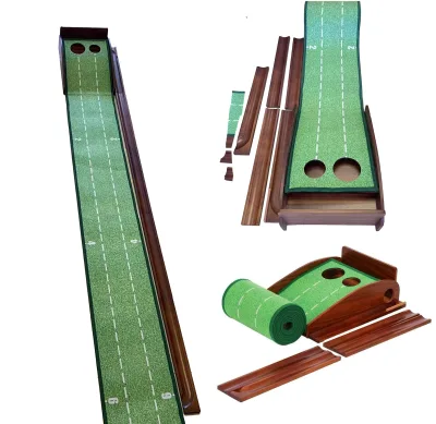 Forever FST-30WB 2-Hole Wooden Base Golf Putting Trainer Mat Carpet Turf Training Aid 3m Indoor