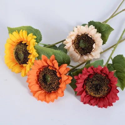 Valentine's Day Gift Elegant Decorative Flowers Thanksgiving Home Centerpiece Decor Single Artificial Sunflower Flower
