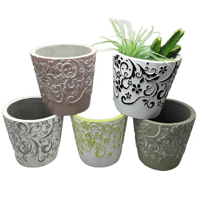 Flower Embossed Design Concrete Garden Pots for   Balcony