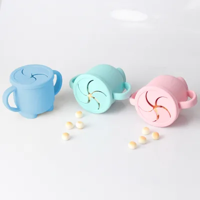 LFGB Reusable Macaron Color Silicone Baby Snack Cup with Lid 2 in 1 Snack and Drink Cup
