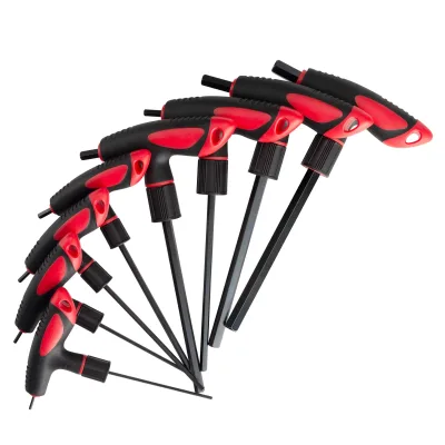 Factory OEM T-Handle Allen Wrench Set, 8-Piece, 1-Inch, Black and Red, Chrome Vanadium Steel