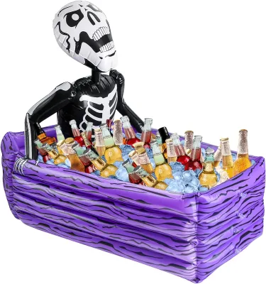Halloween Inflatable Cooler Party Supplies 43" Drink Cooler 120+ Cans Scary Coffin Skeleton Ice Bucket for Food Beverage
