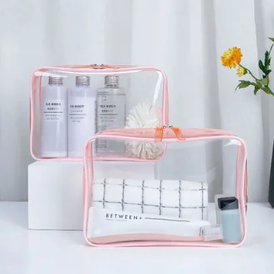 Pink PVC cosmetic bag Large capacity waterproof transparent wash storage bag