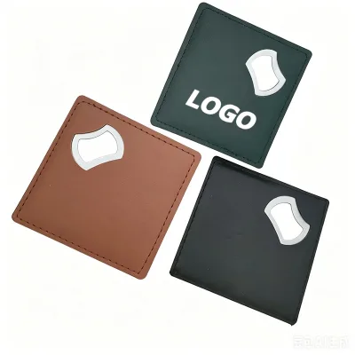 PU Leather Beer Bottle Opener Kit With Metal Opener And Stainless Steel Coaster For Party Gifts