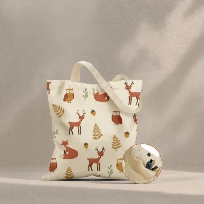 Letter Pattern Fruit Canvas Tote Bag with Long Rope Handle & Zipper Closure for Women Student Use