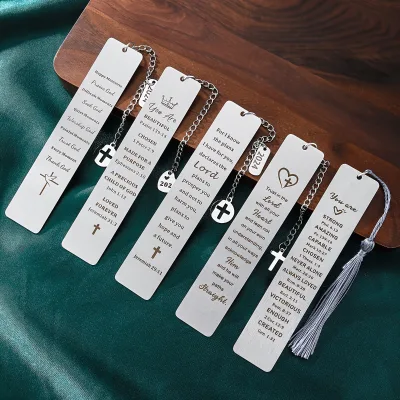 Engrave Letters Thin Steel Brass Bookmark With Chain Small Metal Tags Paper Clips Bookmarks Tassels For School Anniversary Gifts