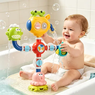 Early Education Plastic Bath Toy Set for Toddlers Baby Play Water Assemble Pipe Splicing Puzzle Bathroom Ocean Plumbing Puzzle