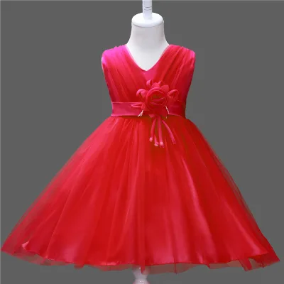 One Piece Korean Summer Princess Dress for Girls Solid Mesh Dress Rose Flower Wedding for Formal Occasions Dropshipping Foreign