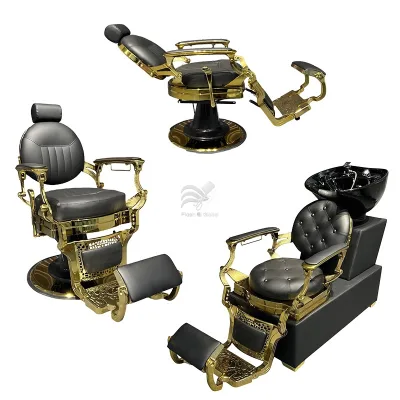 Retro Antique Black Gold Hairdressing Chair Hydraulic Pump Can Be Put Down Can Be Rotated Barber Chair Vintage Men'SHair Salon