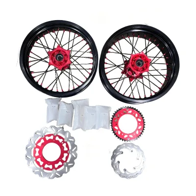 Fit for Beta RR 2013-2025 Alloy Anodized CNC Red Hub Black Rim Supermoto Wheels Rims Set