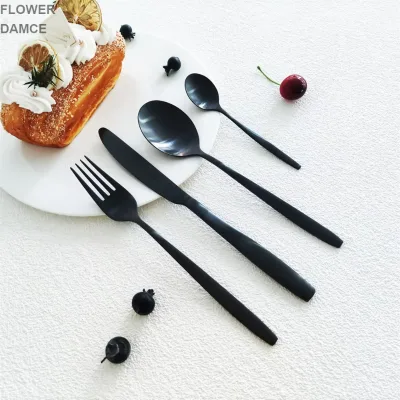 Wholesale High Grade PVD Silverware Metal Matt Black Matte Cutlery Set 18/0 Stainless Steel 430 4pieces Flatware Set