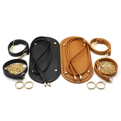 Wholesale Hot Selling 4pcs DIY Bags Knitting Set, Leather Bottom Shoulder Strap Drawstring, for DIY Bags
