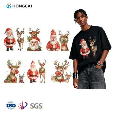 New Arrival Exquisite Cartoon Santa Claus Adorable Reindeer Pattern Clothing Trending Iron-On Transfer Transfer Printing