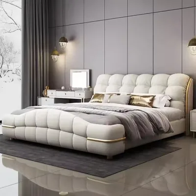 New High-End Luxury Traditional Solid Wood Leather Storage Bed with Customized Color Antique Design for Wedding Master Bedroom