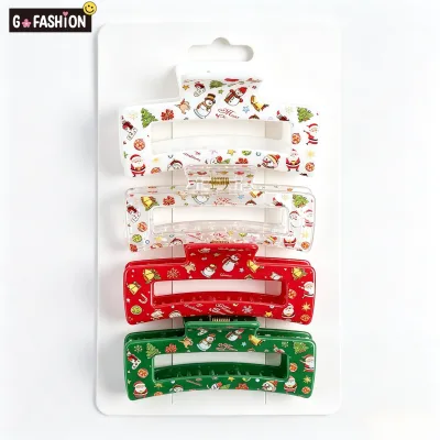 4PC Factory Custom Original Printing Christmas Shark Claw Clip Santa Tree Pattern Hollow Hair Clip Xmas Hair Accessories