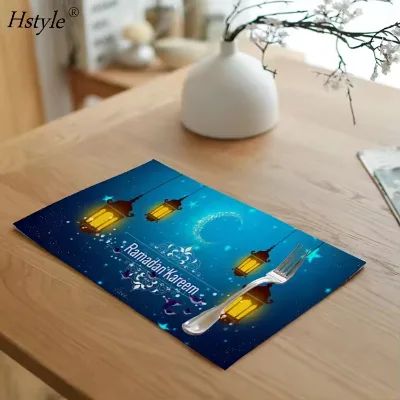 Hstyle Hot Sale Eid Mubarak Placemat Ramadan Decorations Table Nonslip Insulation Mat SD839 for Home Party Decoration