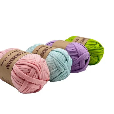 Super Soft and Strency Spaghetti Yarn Free Samples 2-5CM Cotton Polyester T-shirt Ribbon Yarn Hand Knitting Rags