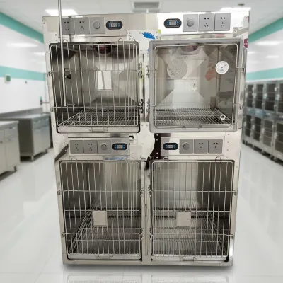 Stainless Steel Infrared Four Compartment Pet Oxygen Chamber Cage Hospital Inpatient Cage