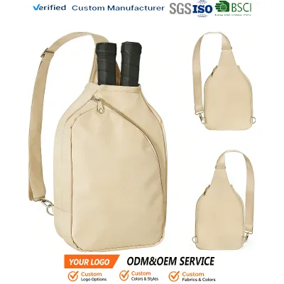 Adjustable Strap Sling Pickleball Racquet Holder Chest Bag with Multiple Pockets for Resort Sports Travel Drawstring Openning