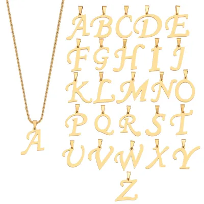 Elegant Simple 26 A-Z Letters Customized Necklace Stainless Steel Initial Letter Pendant Necklace Jewelry Gift
